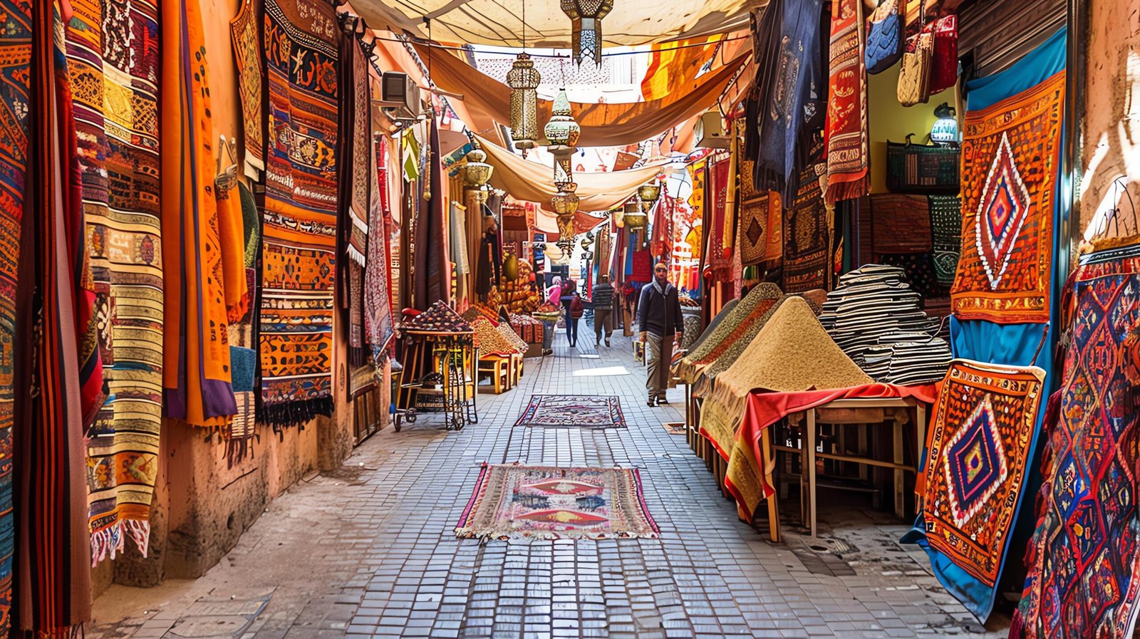 Experiences 1 vibrant bustling moroccan souk marketplace with colorful textiles spices other goods display scaled